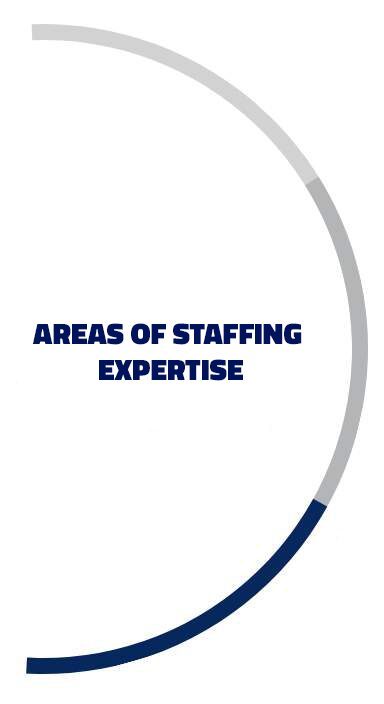 A blue and white graphic with the words areas of staffing expertise